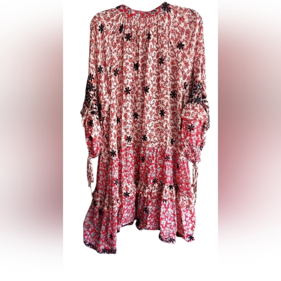 Miss June Paisly Beaded Red Boho Dress - Picture 2 of 6